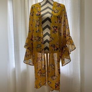 Women's Floral Print Puff Sleeve Kimono Cardigan Loose Cover Up Casual Blouse‎